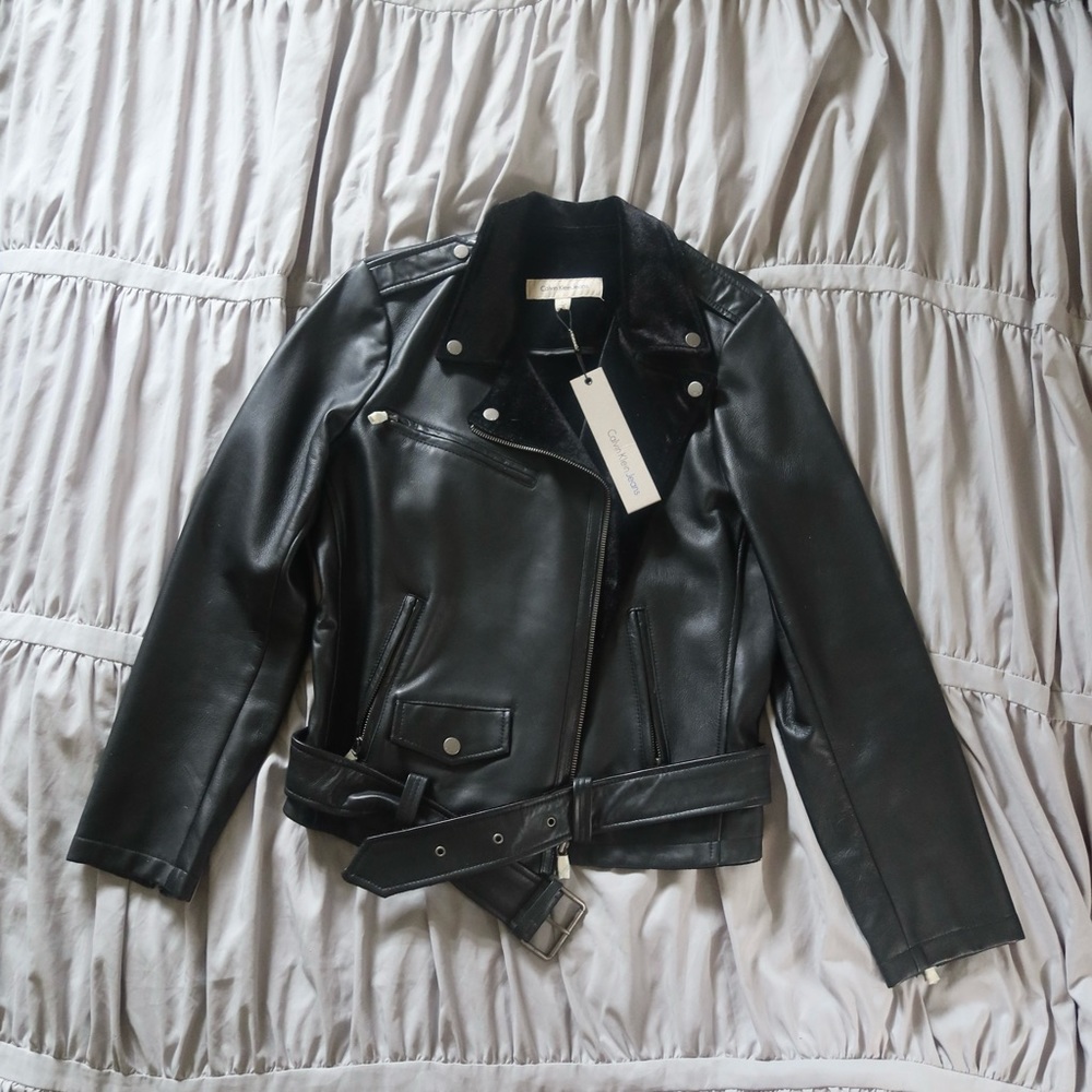 NWT Calvin Klein Biker Jacket 100 all Genuine Leather!
